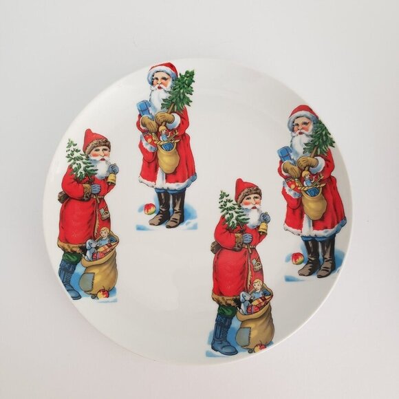 Set Of 4 Vintage Santa Claus 10" Lunch / Dessert Ceramic Christmas Holiday Table - Picture 4 of 10